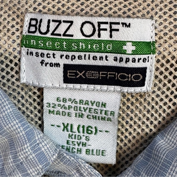 ExOfficio Kids Button Down Insect Shield Shirt - White Plaid - Picture 2 of 4